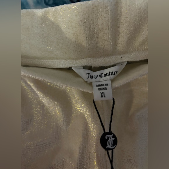 NWT Juicy Couture bling JUICY pants elastic stretch waist,white w/metallic pant - Picture 5 of 12